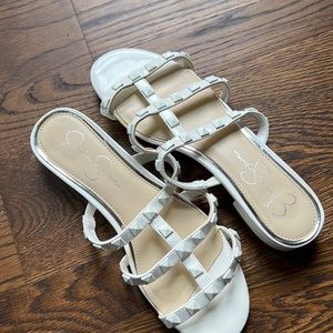 NWOT Jessica Simpson White Studded Slip On Sandals